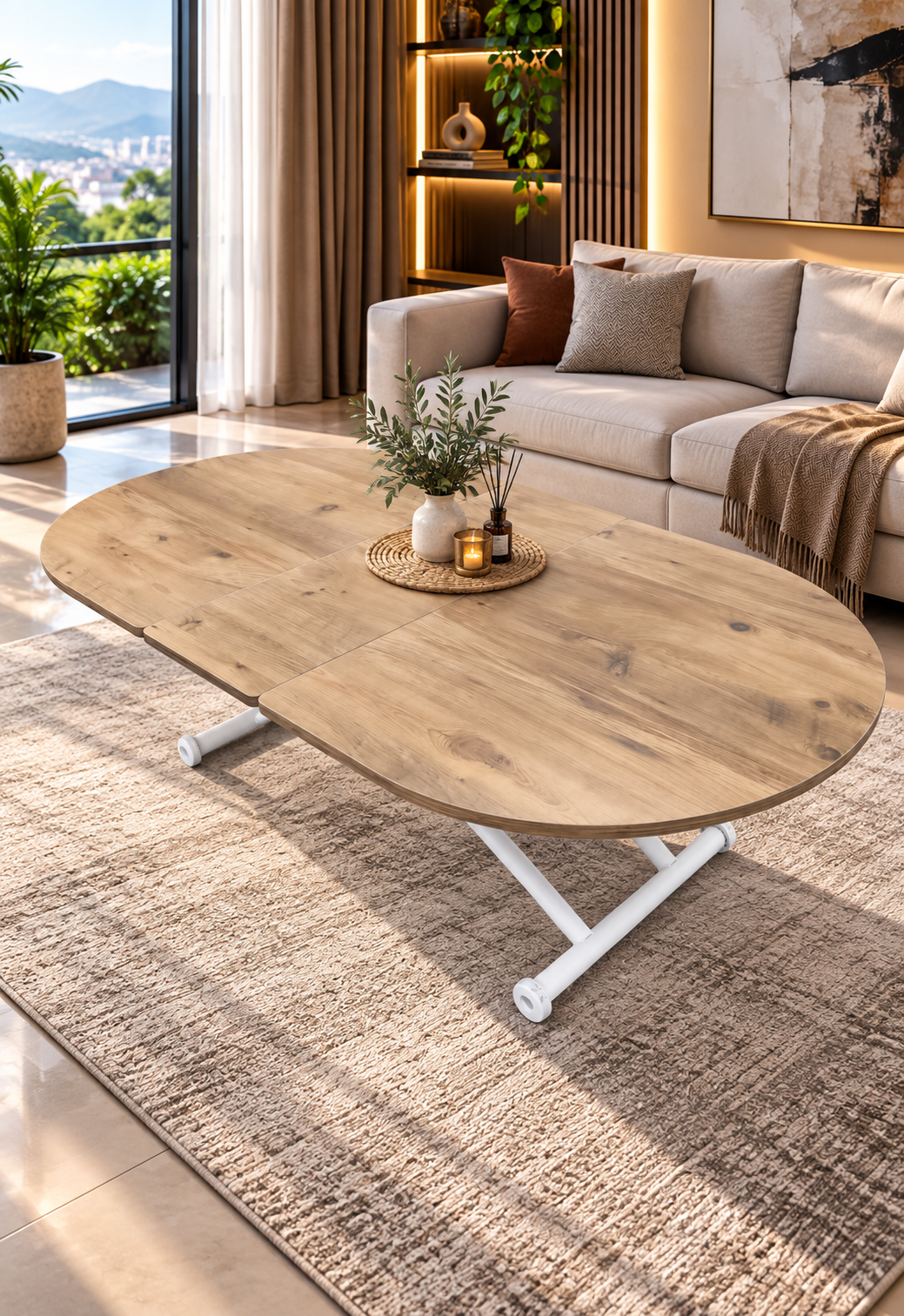 Oval Extendable Smart Table | EfesCam MDF & White
