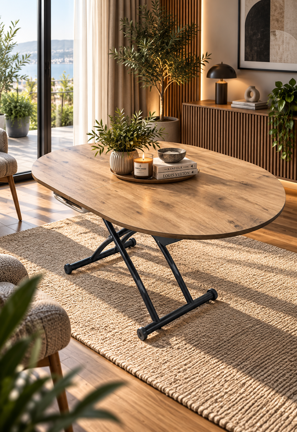 Oval Smart Table with Extension | EfesCam MDF & Black