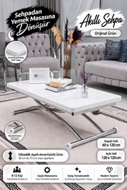 Juppo Smart Coffee Table – White MDF Top & Chrome Outward Curved Metal Leg