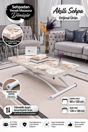 Juppo Smart Coffee Table – White Marble MDF Top & White Outward-Curving Metal Legs