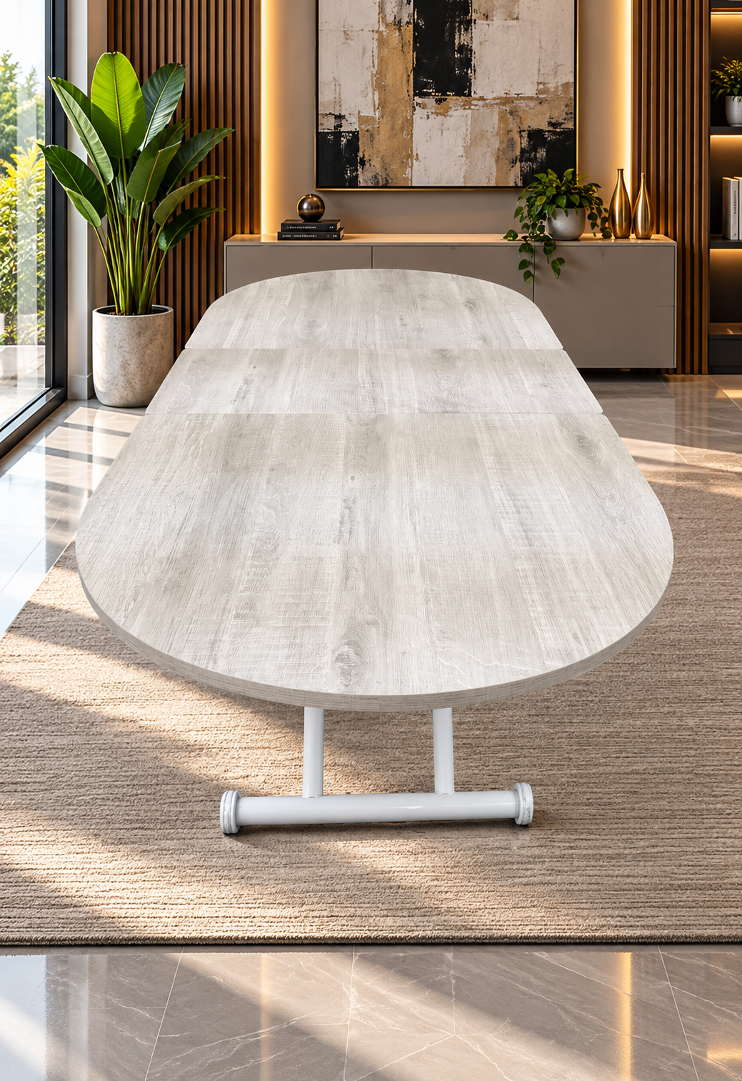 Oval Extendable Smart Table | Lisbon MDF & White