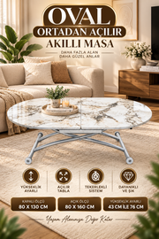 Oval Extendable Smart Table | White Marble MDF & Chrome