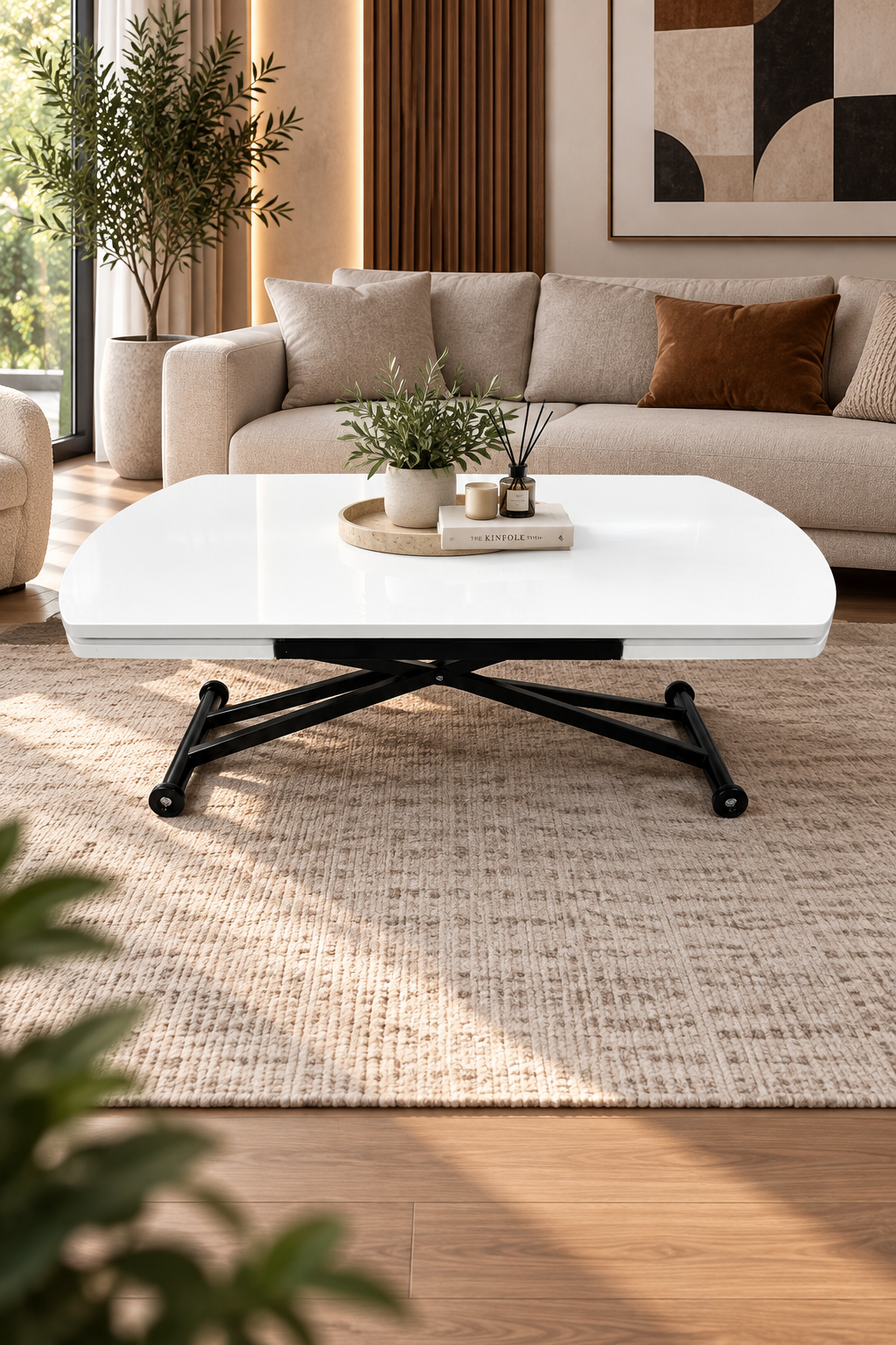 Oval Side-Opening Smart Table | Lisbon MDF & Black
