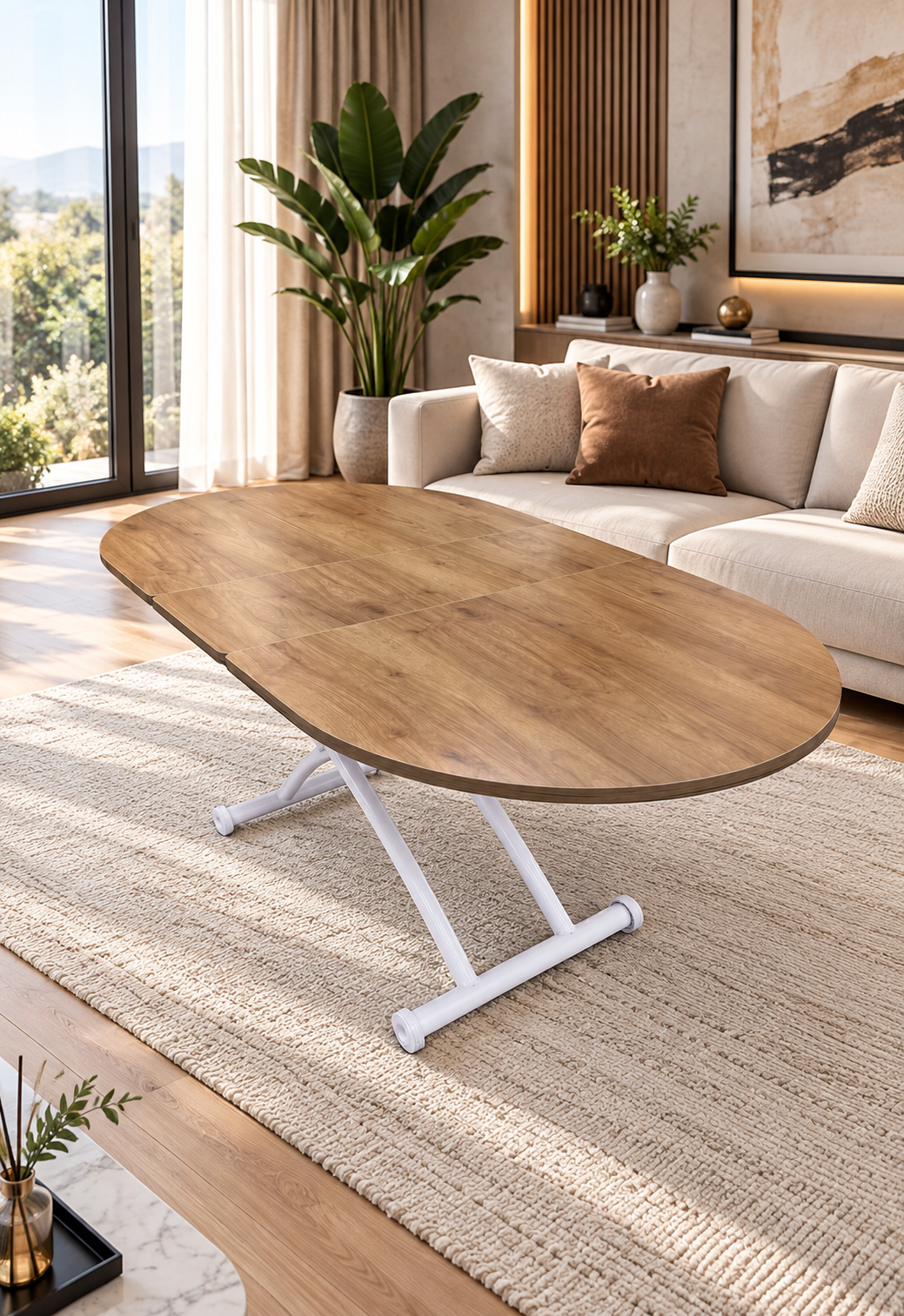 Oval Extending Smart Table | Walnut MDF & White