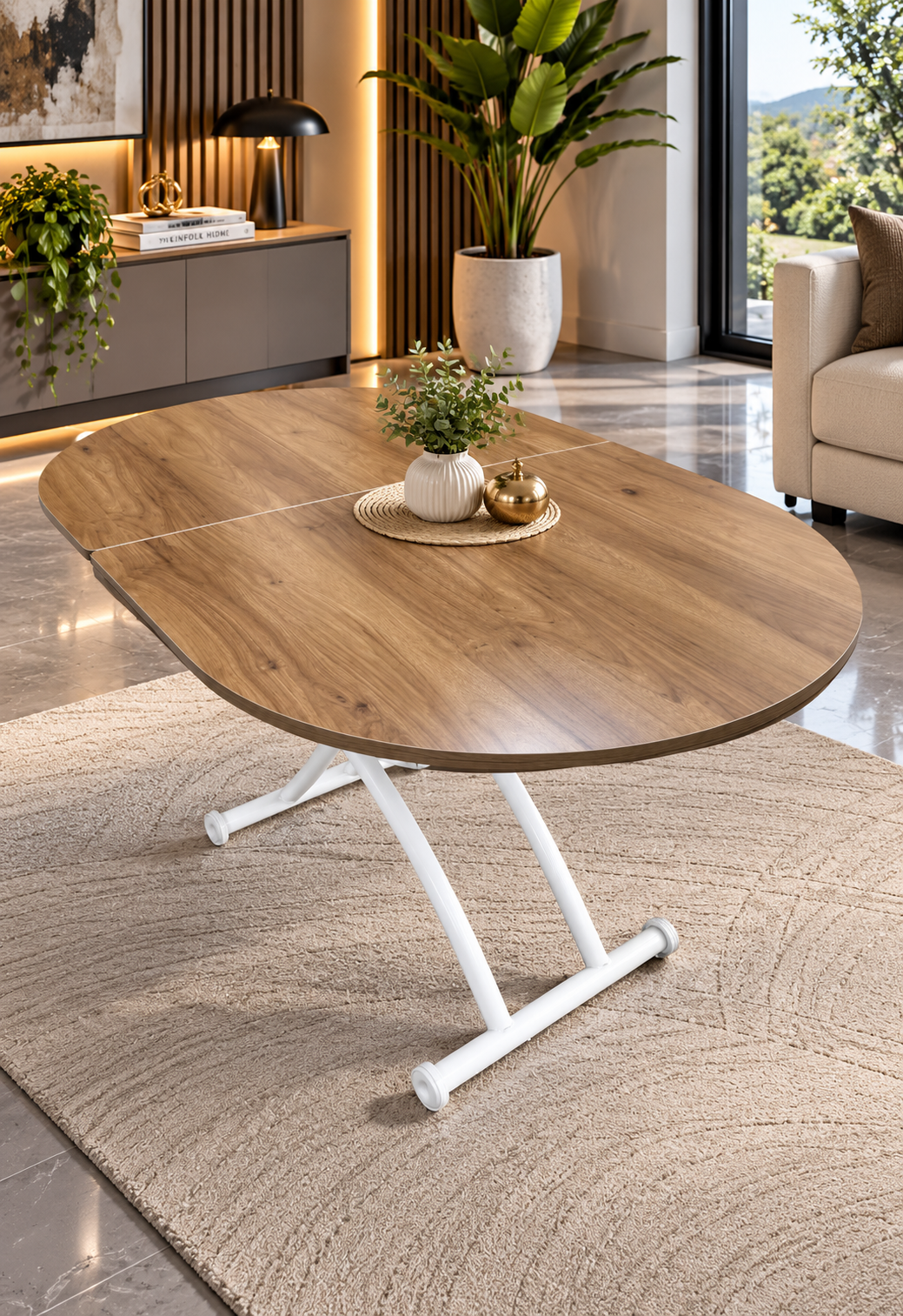 Oval Extending Smart Table | Walnut MDF & White