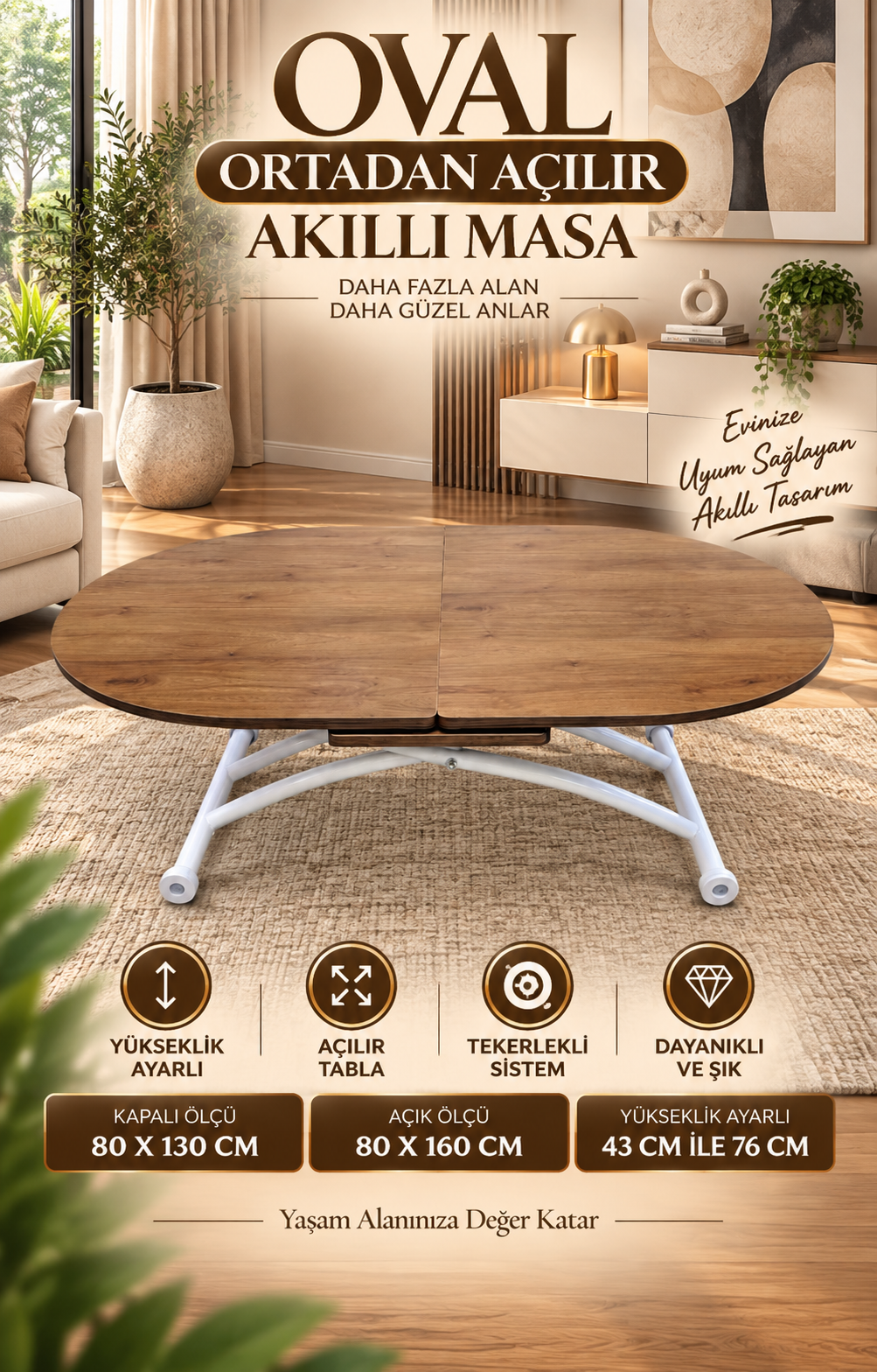 Oval Extending Smart Table | Walnut MDF & White