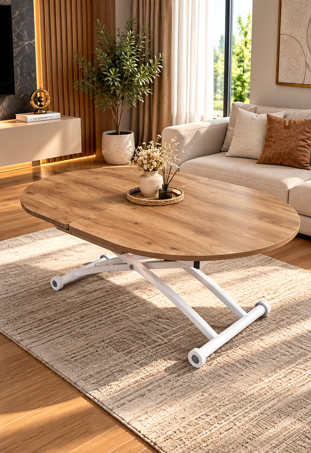 Oval Extending Smart Table | Walnut MDF & White