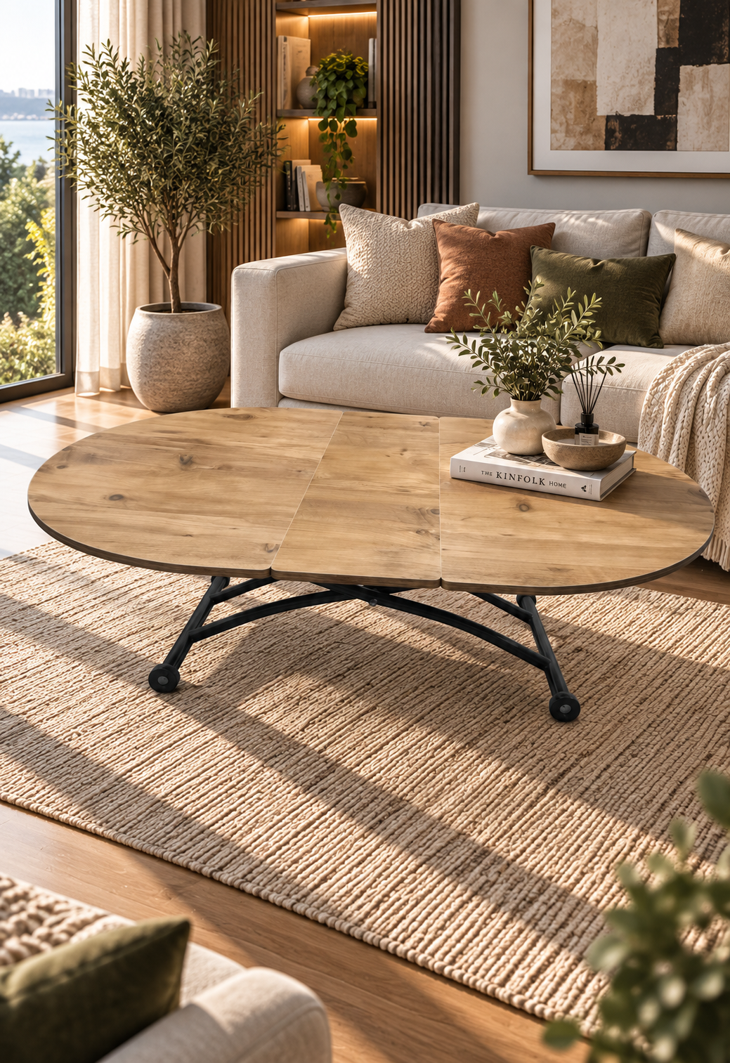 Oval Smart Table with Extension | EfesCam MDF & Black