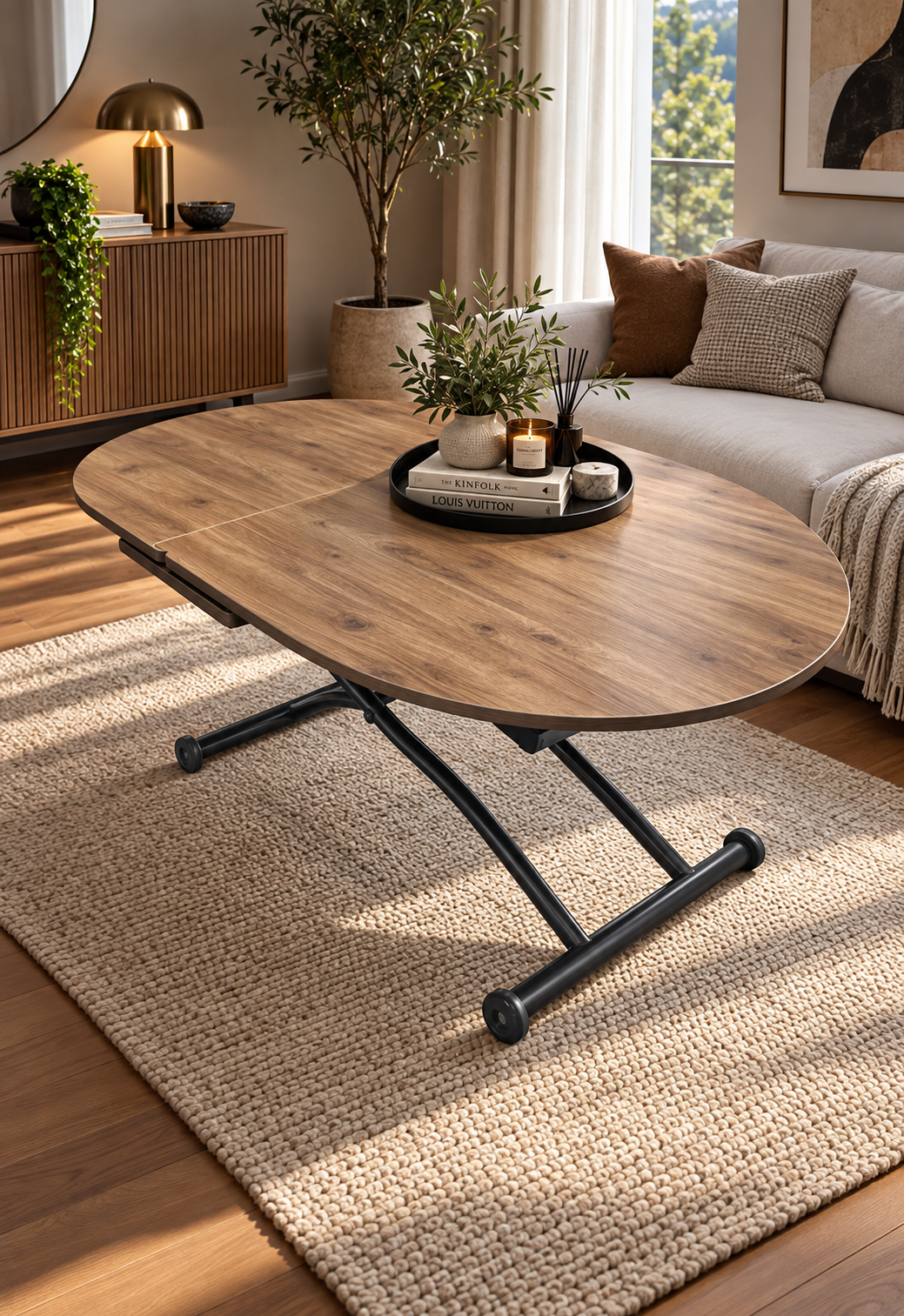 Oval Extendable Smart Table | Walnut MDF & Black