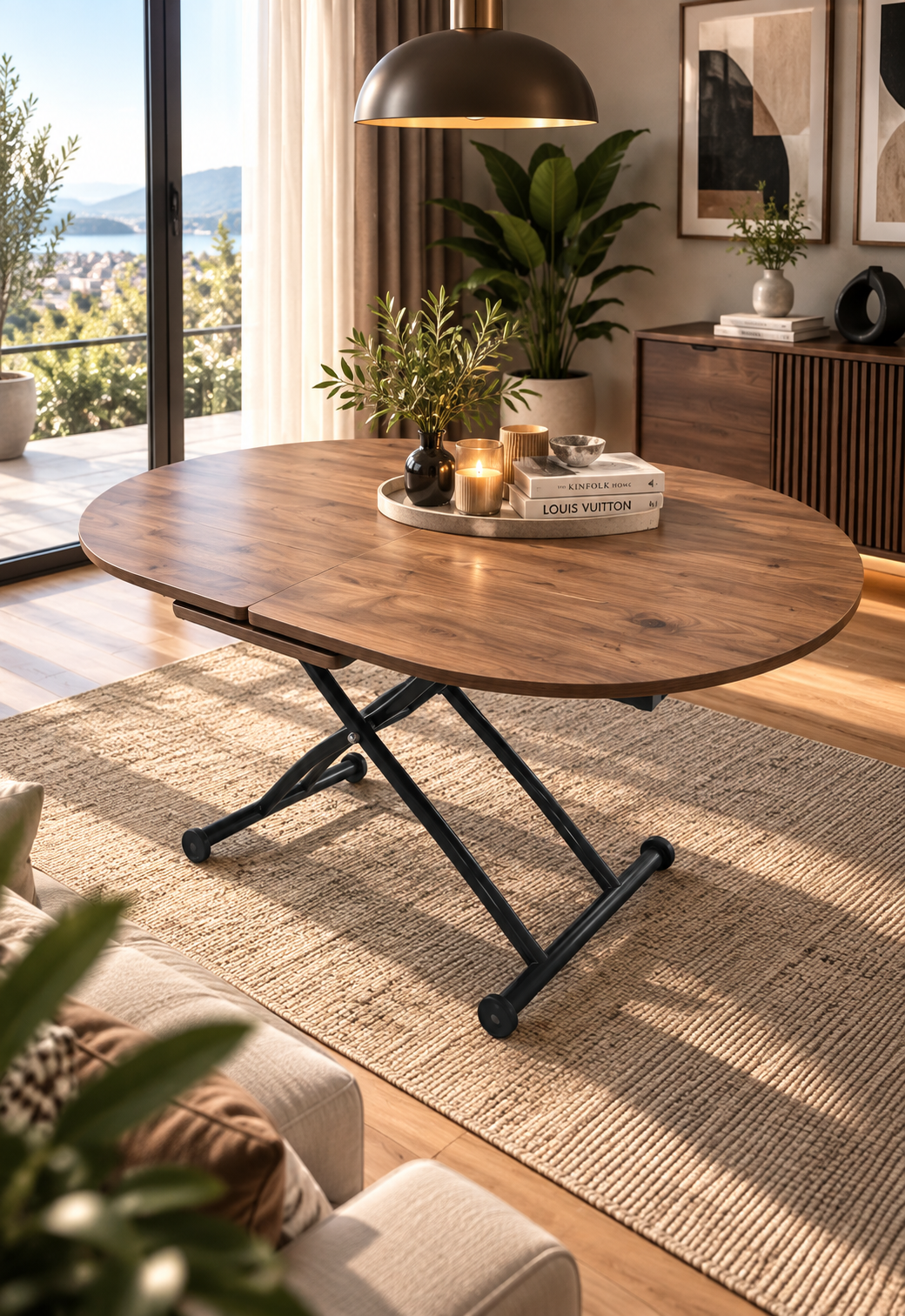 Oval Extendable Smart Table | Walnut MDF & Black