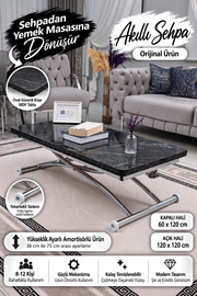 Juppo Smart Coffee Table – Black Marble MDF Top & Chrome Outward Curved Metal Leg