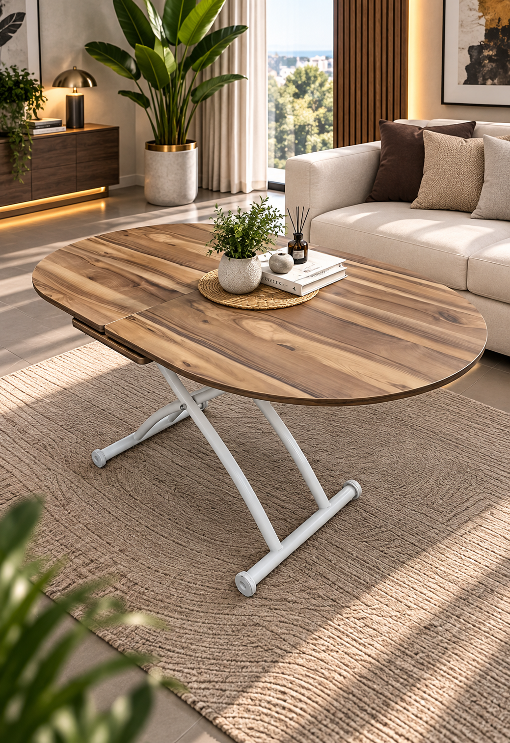 Oval Extendable Smart Table | Urartu MDF & White