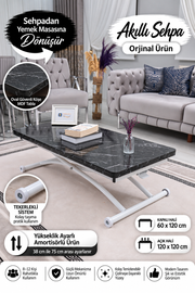Juppo Smart Coffee Table - Black Marble MDF Top & White Outward Curved Metal Leg