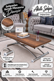 Juppo Akıllı Sehpa – Barok Koyu Ceviz MDF Üst & Krom Dışa Kıvrım Metal Ayak