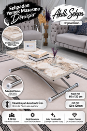 Juppo Smart Coffee Table – White Marble MDF Top & Chrome Outward Curved Metal Leg