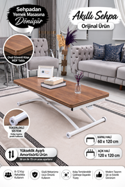 Juppo Smart Coffee Table – Walnut MDF Top & White Outward-Curving Metal Leg