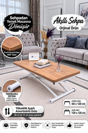 Juppo Smart Coffee Table – EfesCam MDF Top & White Outward-Curving Metal Legs