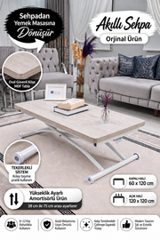 Juppo Akıllı Sehpa – Lizbon MDF Üst & Beyaz Dışa Kıvrım Metal Ayak