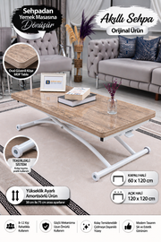 Juppo Smart Coffee Table – Anti-light MDF Top & White Outward-Curved Metal Legs