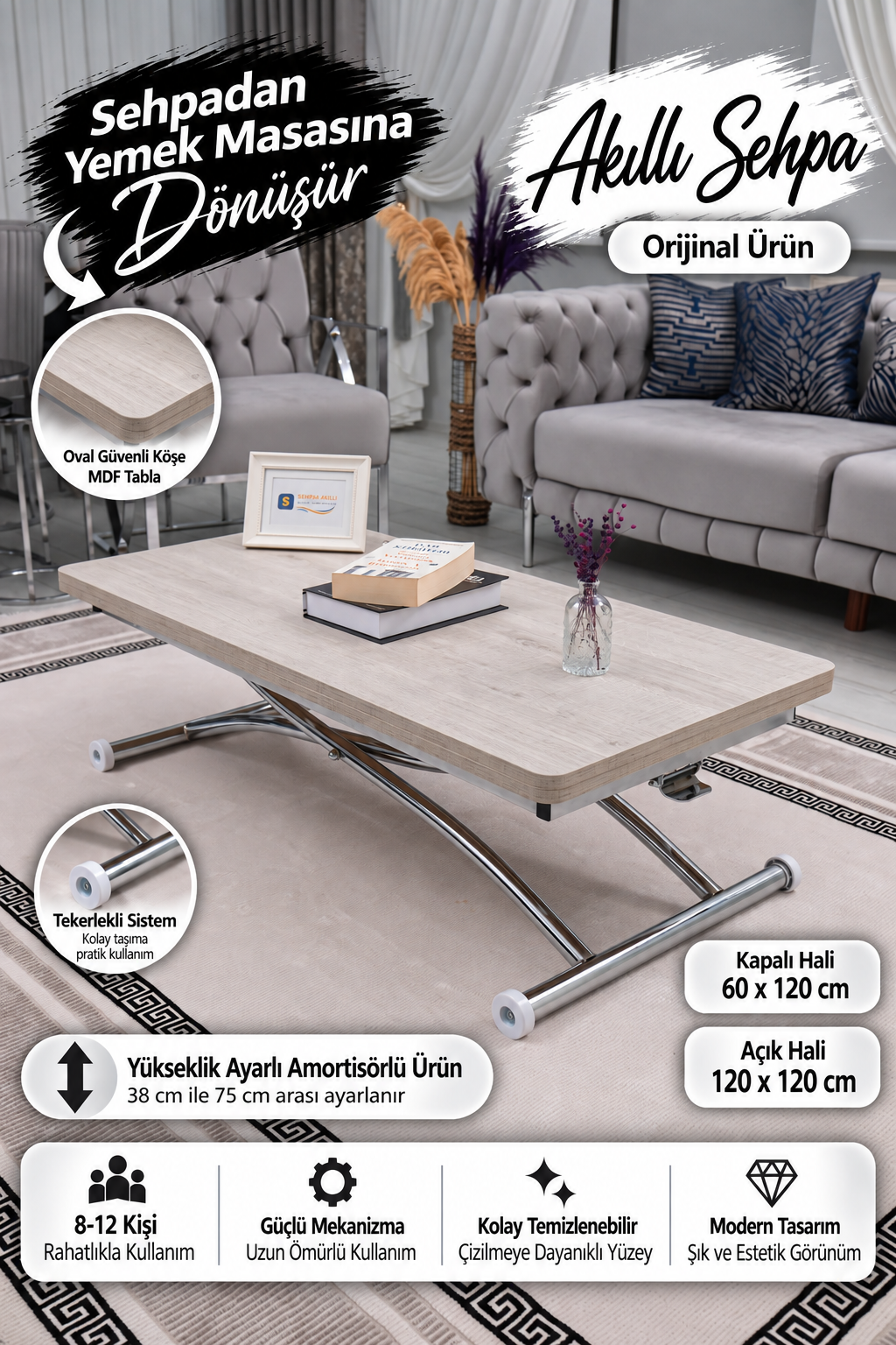 Juppo Smart Coffee Table – Lisbon MDF Top & Chrome Flared Metal Leg