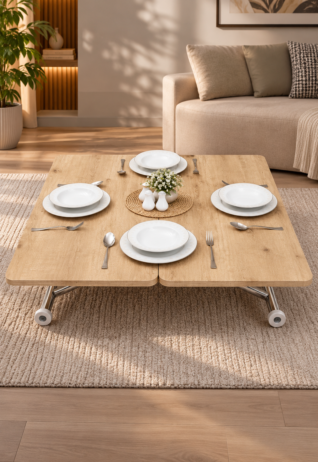 Mini Juppo Smart Coffee Table – White MDF Top & Chrome Flared Metal Leg