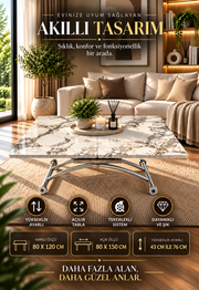 Square Smart Table with Central Opening | White Marble MDF & Chrome