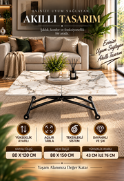 Center Opening Square Smart Table | White Marble MDF & Black