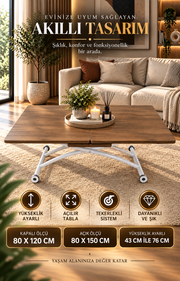 Mid-Opening Square Smart Table | Walnut MDF & White