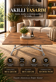 Mid-Openable Square Smart Table | Walnut MDF & Chrome