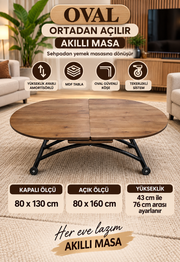 Oval Extendable Smart Table | Walnut MDF & Black