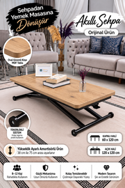 Home Smart Coffee Table – Antique Light MDF Top & Black Metal Legs