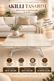 Expandable Square Smart Table | Travertine MDF & White