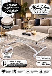 Juppo Smart Coffee Table – Travertine MDF Top & White Outwardly Curved Metal Legs