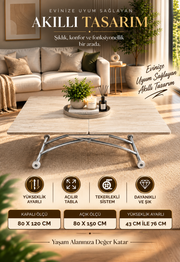 Expanding Square Smart Table | Travertine MDF & Chrome