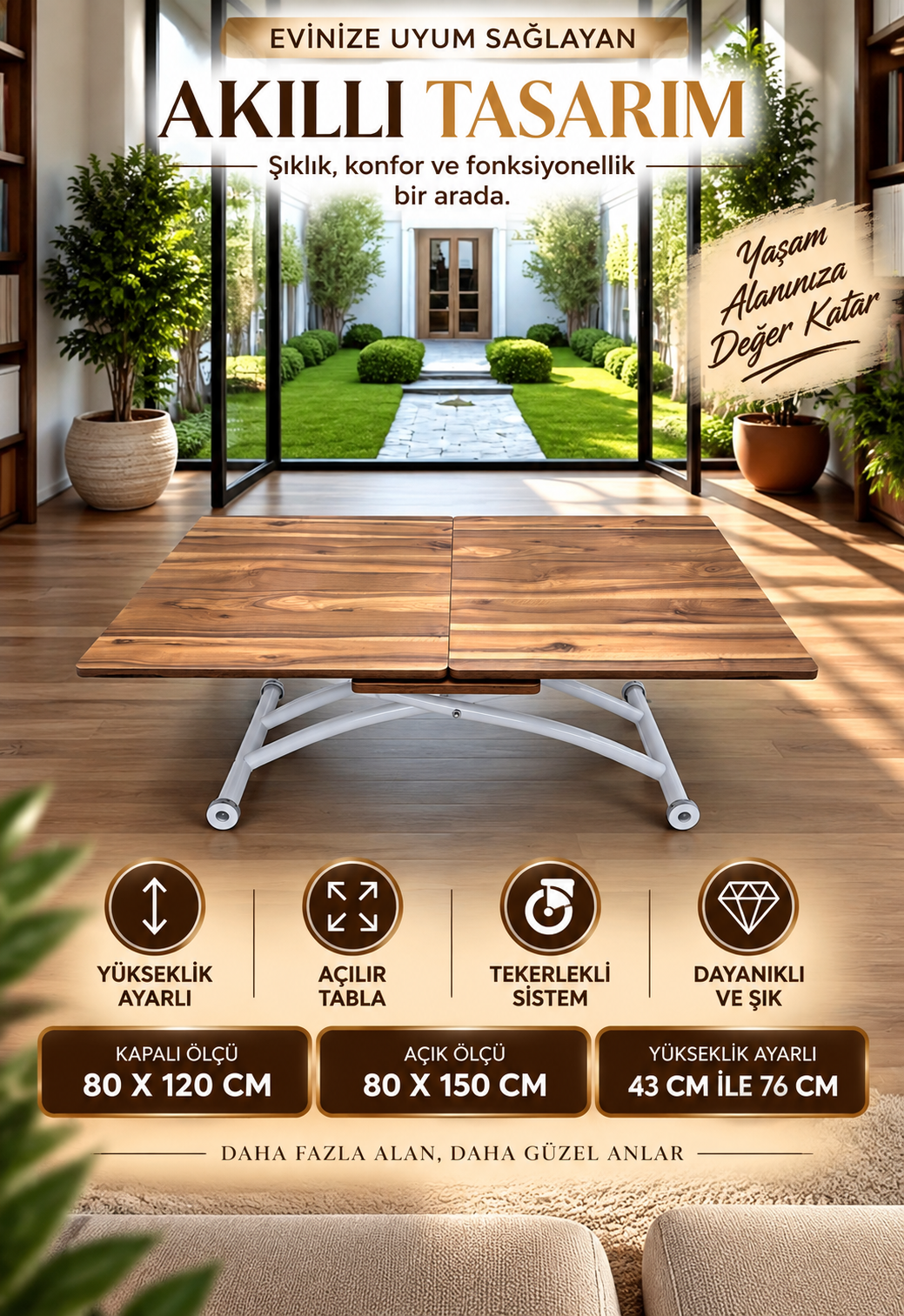 Square Smart Table with Central Opening | Urartu MDF & White