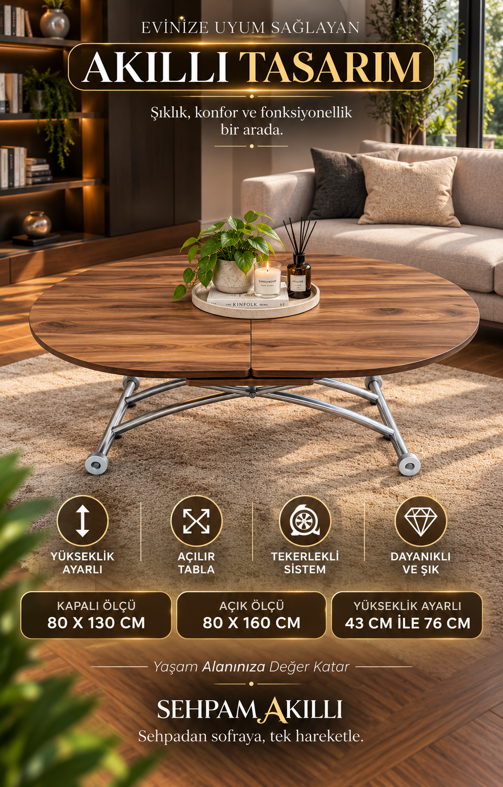 Center Opening Oval Smart Table | Urartu MDF & Chrome