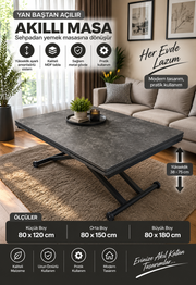 Side-Opening Smart Table | Routed Anthracite MDF & Black Legs