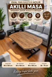 Oval Side-Opening Smart Table | Walnut MDF & Black