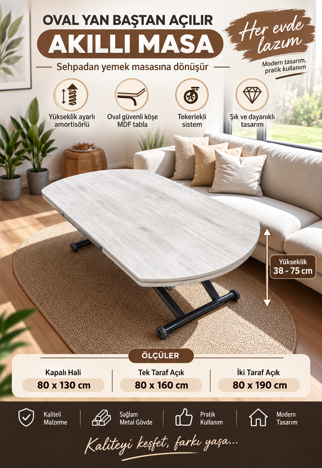 Oval Side-Opening Smart Table | Lisbon MDF & Black