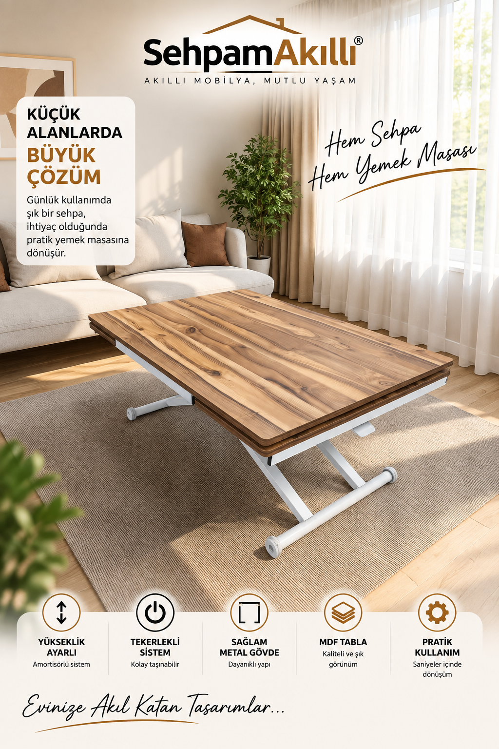 Side Opening Smart Table | Lisbon MDF & White Leg