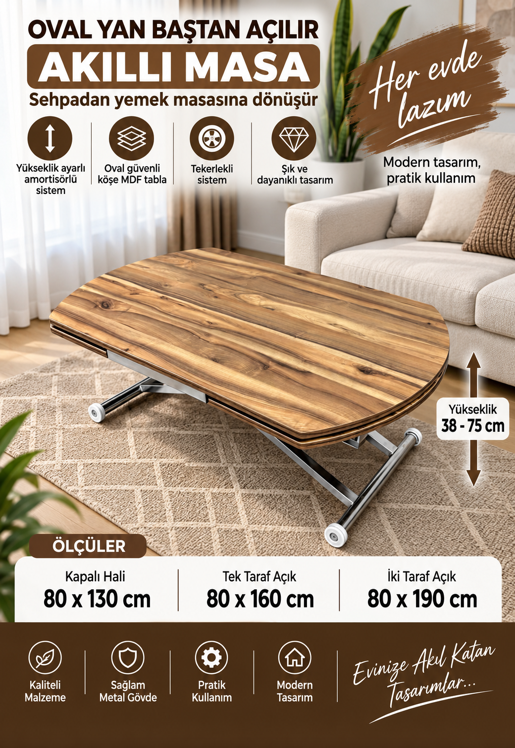 Oval Side-Opening Smart Table | White Marble & Chrome