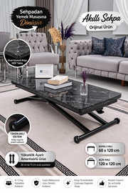 Home Smart Coffee Table – Black Marble MDF Top & Black Metal Leg
