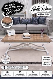 Juppo Smart Coffee Table – Antique Light MDF Top & White Metal Legs