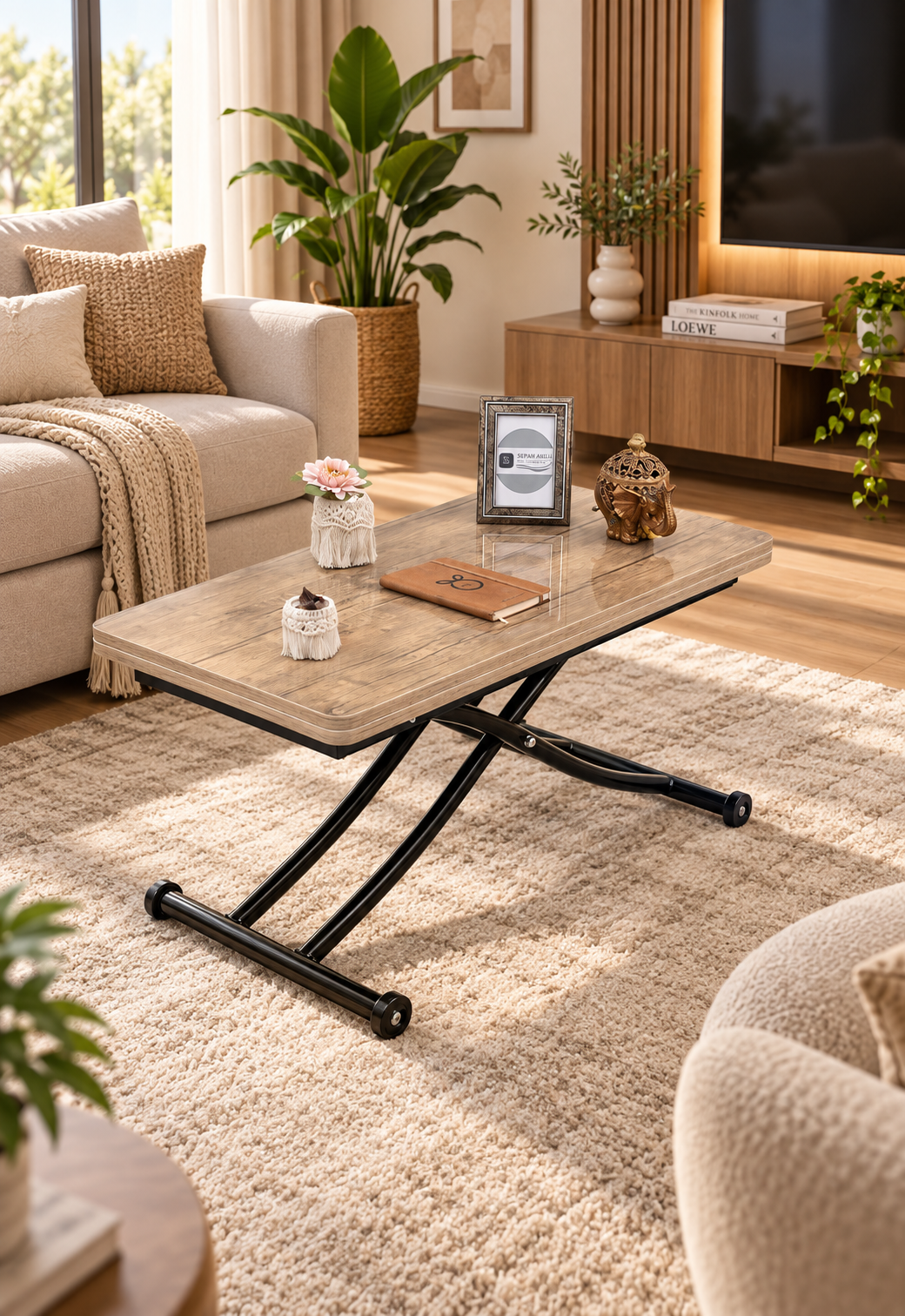 Mini Juppo Smart Coffee Table – Antique Light MDF Top & Black Metal Leg