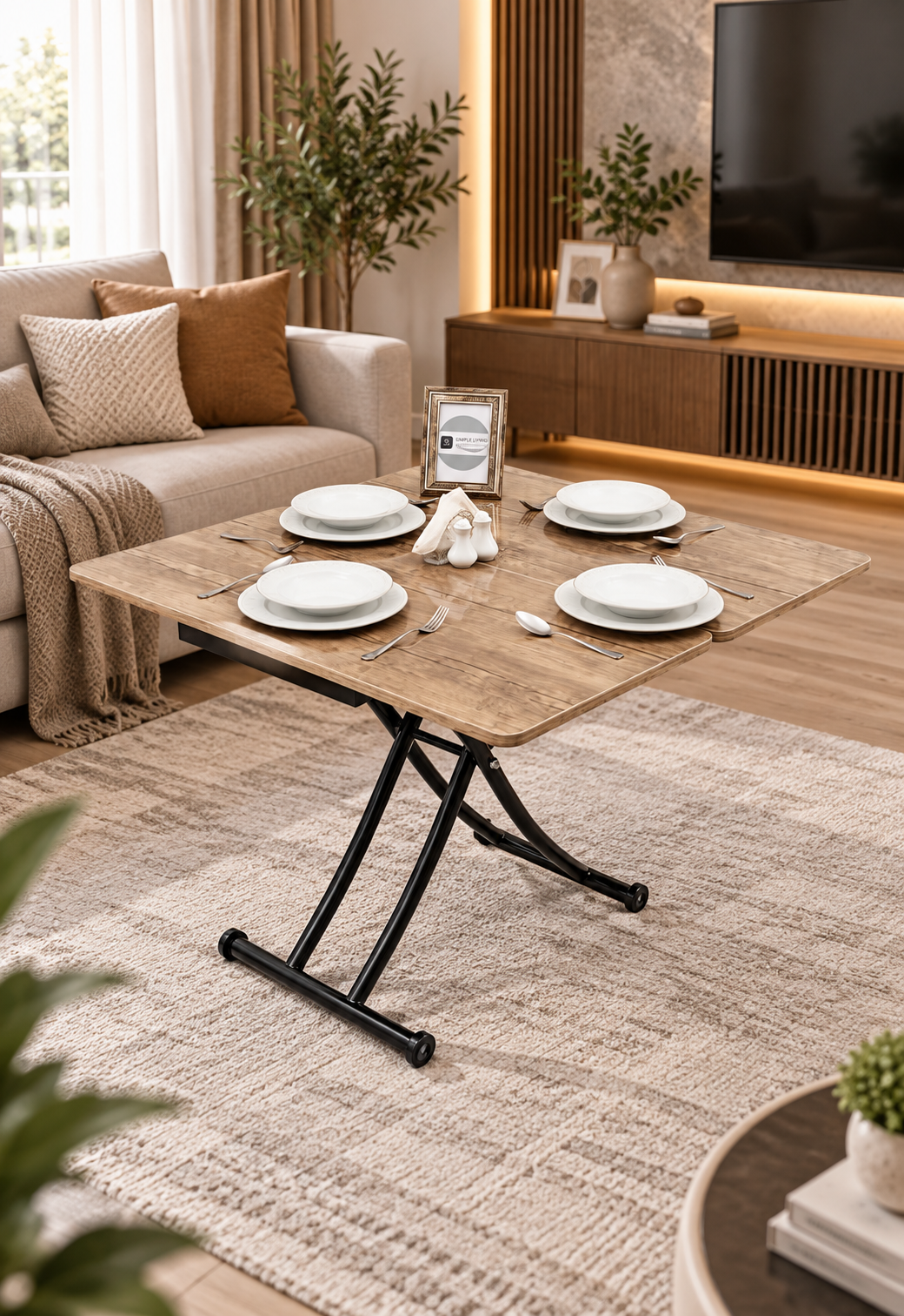 Mini Juppo Smart Coffee Table – Antique Light MDF Top & Black Metal Leg