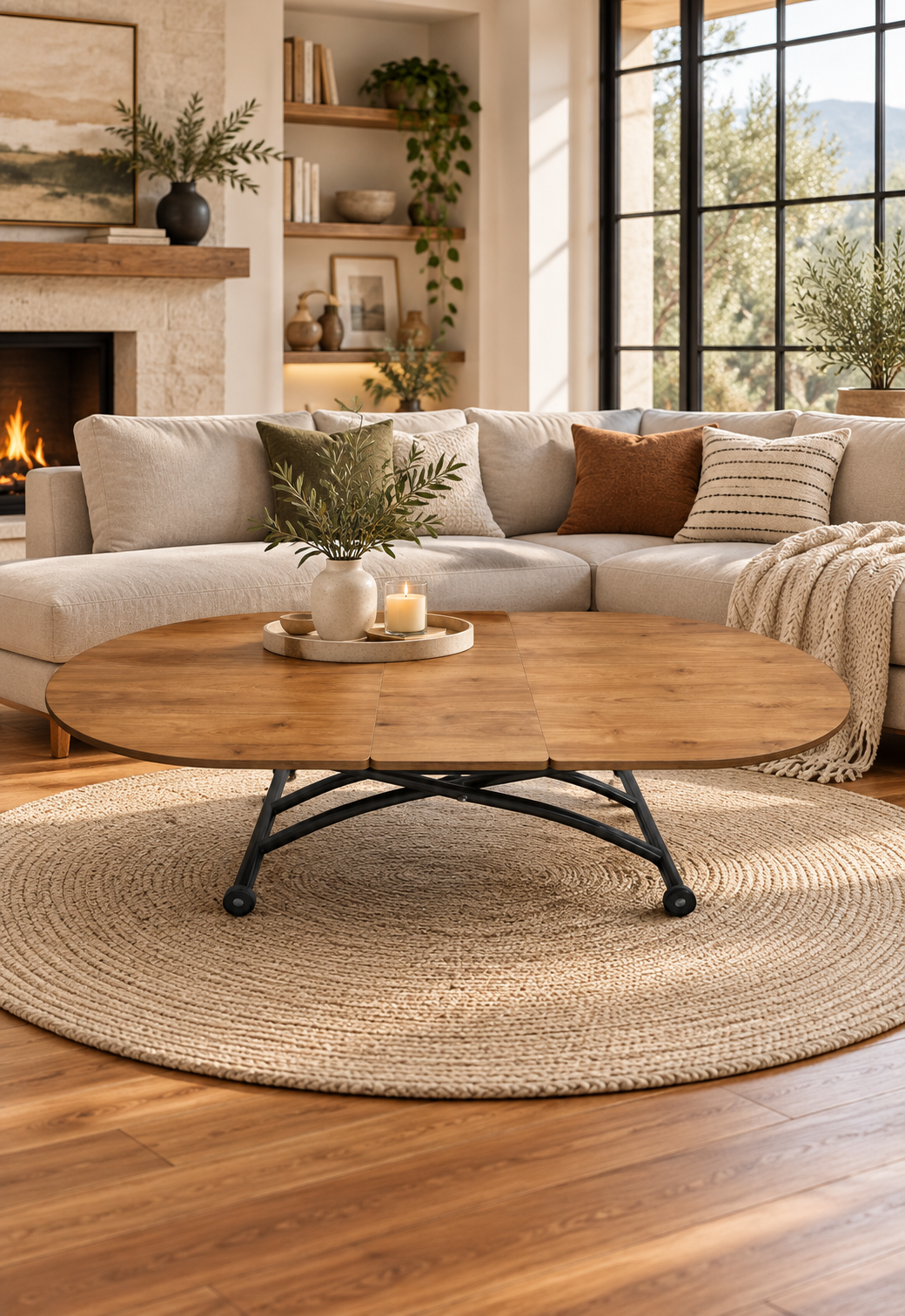 Oval Extendable Smart Table | Walnut MDF & Black