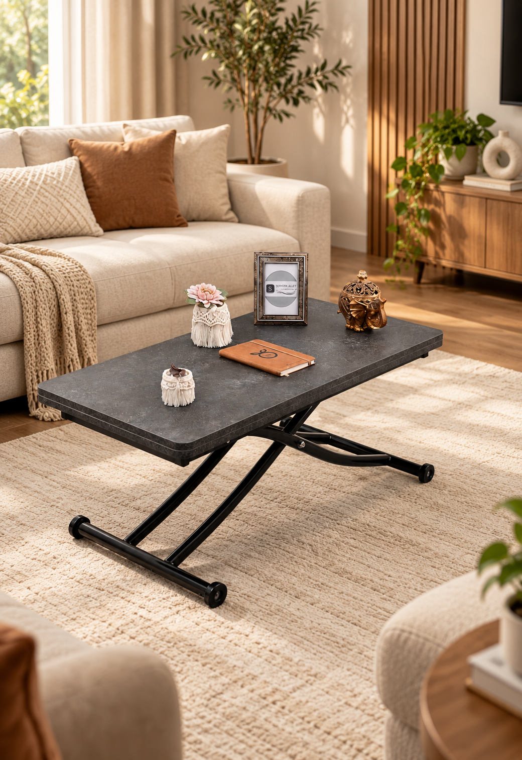 Mini Juppo Smart Coffee Table – Grooved Anthracite MDF Top & Black Metal Legs