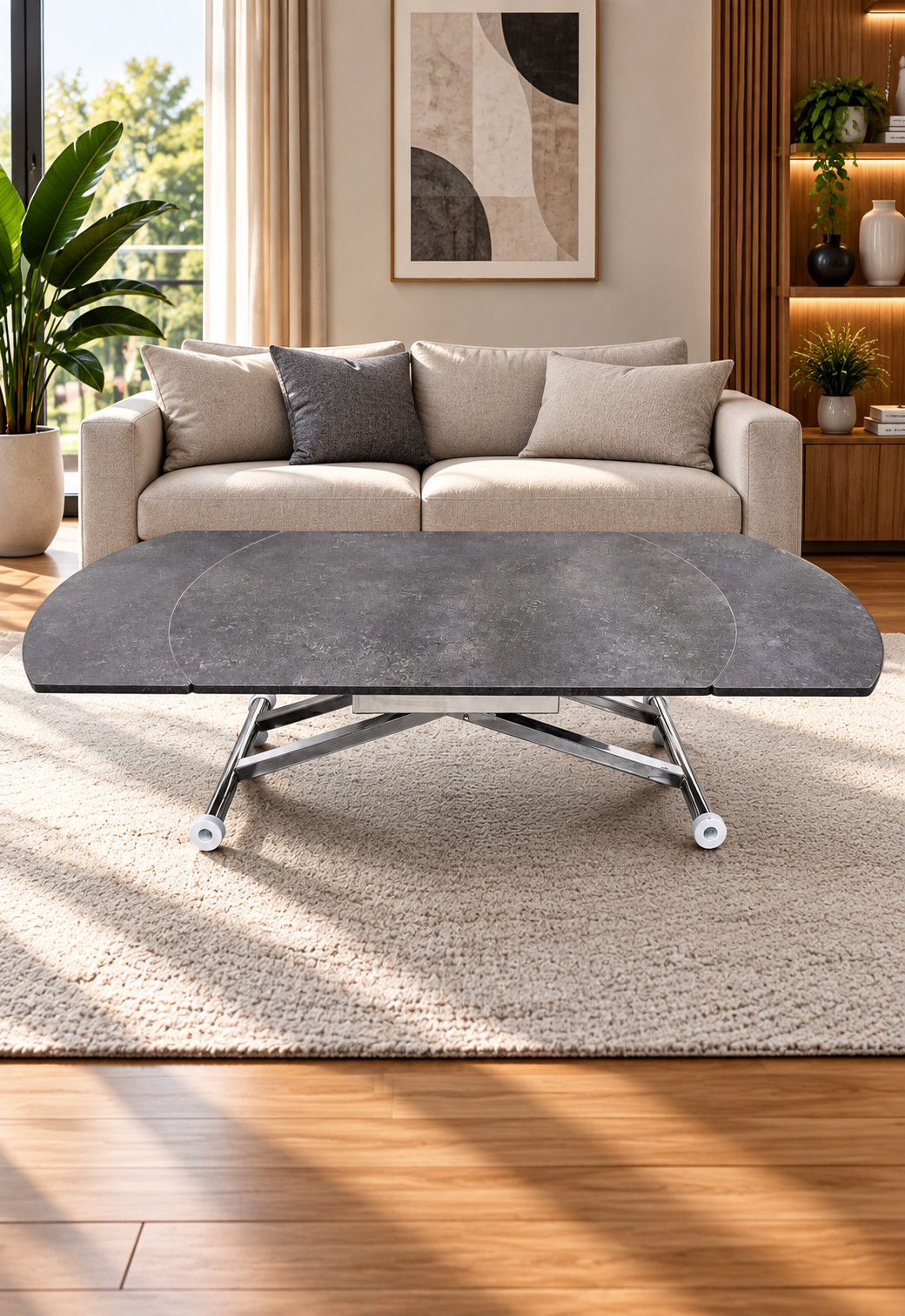 Oval Side Opening Smart Table | Milled Anthracite & Chrome
