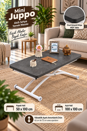 Mini Juppo Smart Coffee Table – Anthracite Grooved MDF Top & White Outward-Curved Metal Legs