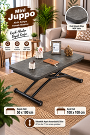 Mini Juppo Smart Coffee Table – Routered Anthracite MDF Top & Black Outward Curving Metal Leg